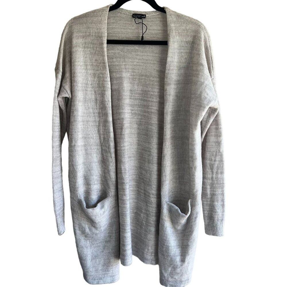 Express womens mid Heathered oatmeal wool mohair blend open cardigan sweater S
